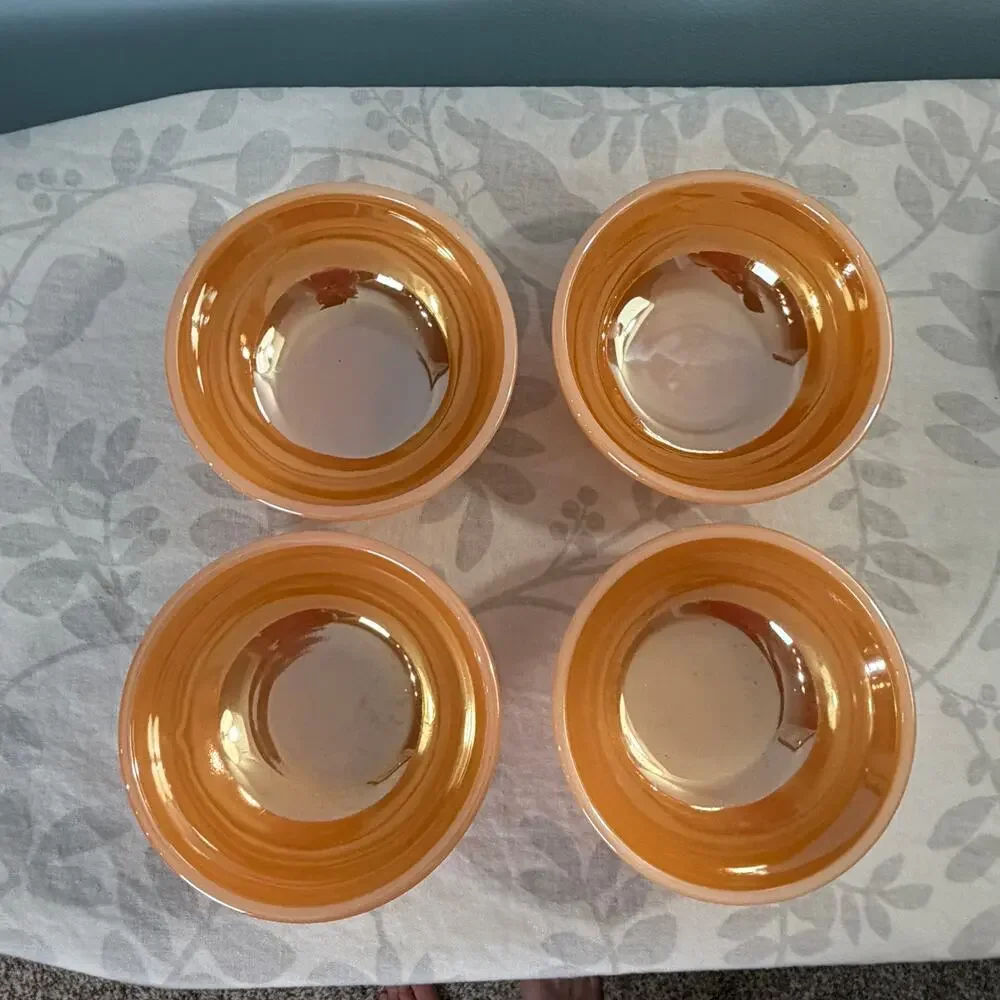 Fire-King Peach Lustre Berry Bowls Set of 4 Vintage Anchor Hocking USA